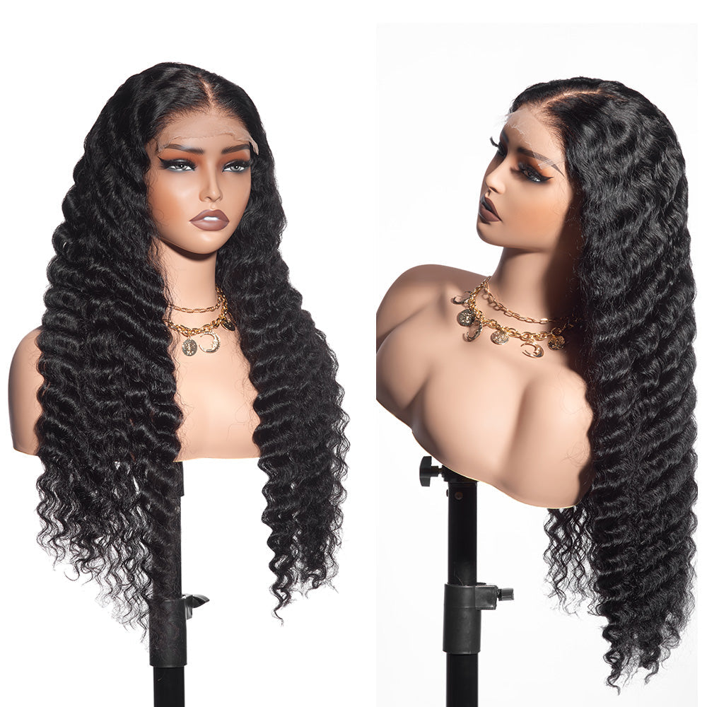 XBL Hair 4x4/5x5/6x6 Bleached Knots HD Lace Closure Wig Pineapple Wave Human Hair Wig Single Knot