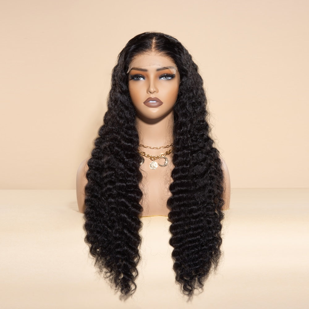 XBL Hair 4x4/5x5/6x6 Bleached Knots HD Lace Closure Wig Pineapple Wave Human Hair Wig Single Knot