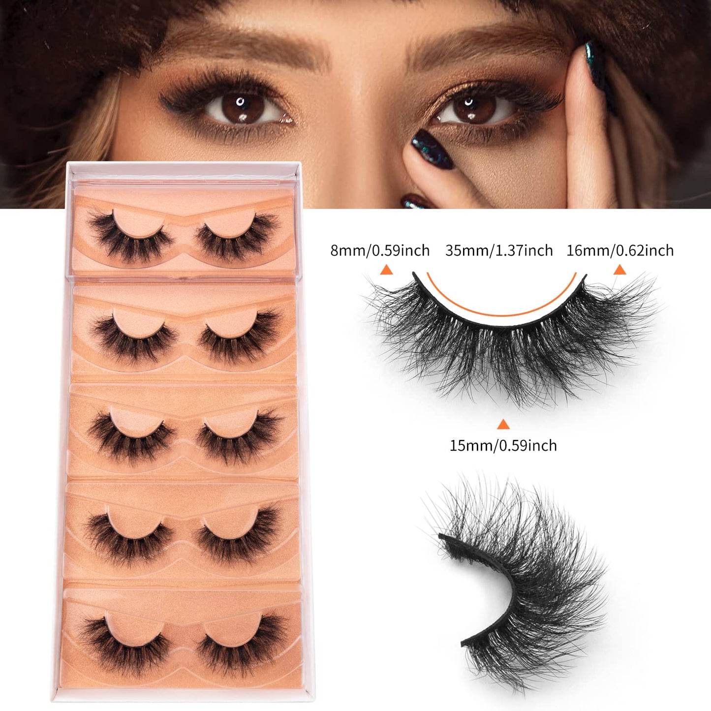Mink False Eyelashes 08 - 5 Pairs 6D Cat-Eye Lashes with Natural Fluffy Look